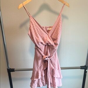 Pink Ruffled Wrap Mini Dress